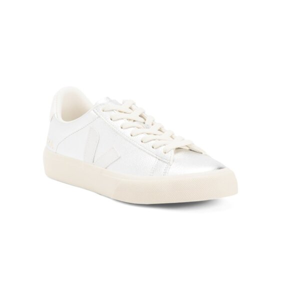 VEJA Silver/white Made In Brazil Leather Campo Chromefree Sneakers - Picture 1 of 2